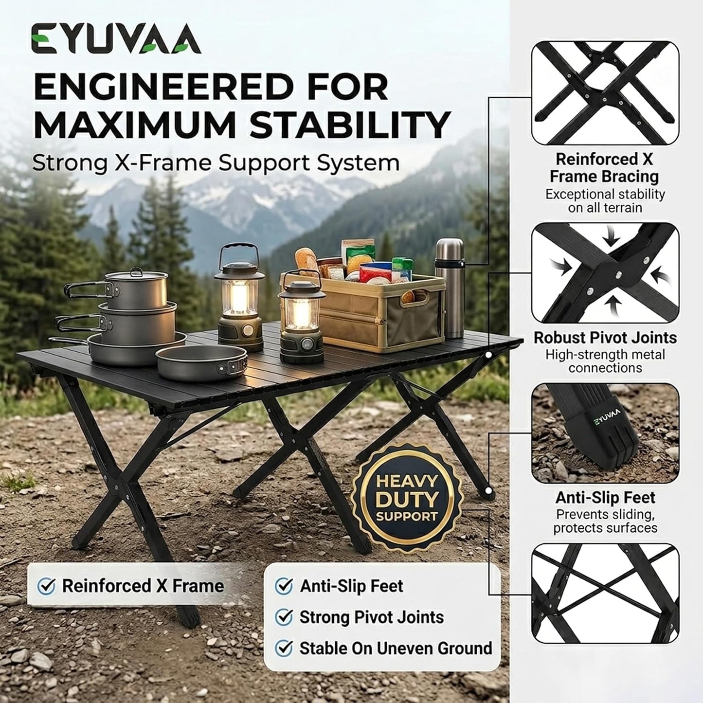 EYUVAA Folding Camping Table, Portable Aluminum Roll Up Picnic Table with Carry Bag, Lightweight Foldable Outdoor Dining Table for Camping,Beach, Garden, Hiking, Travel & Picnic