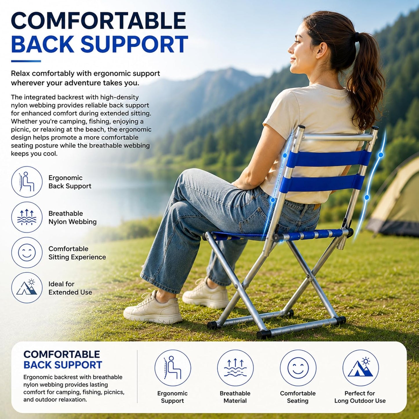 EYUVAA 2-in-1 Foldable Camping Chair & Stool, Stainless Steel Portable Lightweight Folding Chair,Heavy Duty Outdoor Chair for Camping, Hiking, Fishing, Picnic, Beach, Garden & Travel