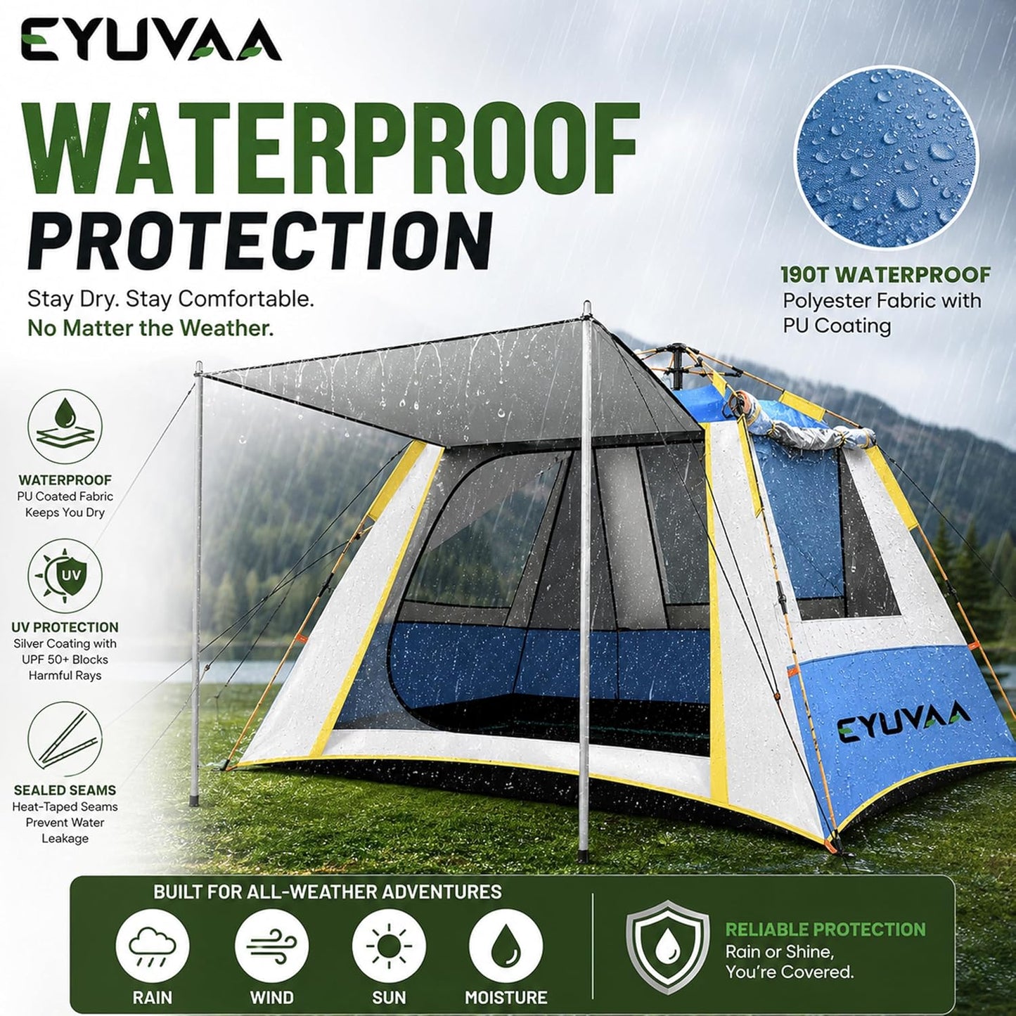 EYUVAA LABEL Automatic Camping Tent, Waterproof Outdoor Tent with UV Protection, Lightweight Portable Tent for Hiking, Trekking, Backpacking, Camping, Beach & Outdoor Adventure