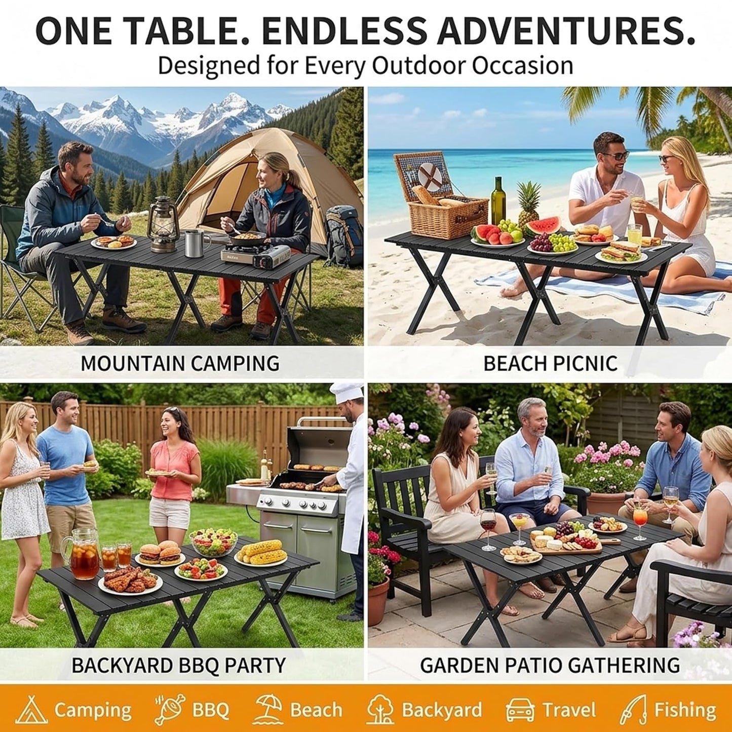 EYUVAA Folding Camping Table, Portable Aluminum Roll Up Picnic Table with Carry Bag, Lightweight Foldable Outdoor Dining Table for Camping,Beach, Garden, Hiking, Travel & Picnic