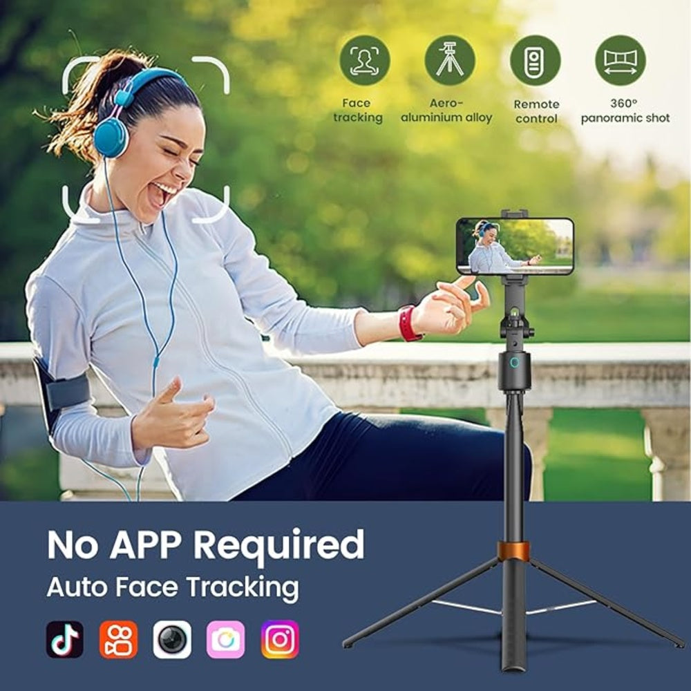 EYUVAA Selfie Stick AI auto face Tracking, 70-inch Long Rod with Bluetooth Remote for Hands-Free Vlogging & Video Shooting Compatible for All Smartphones