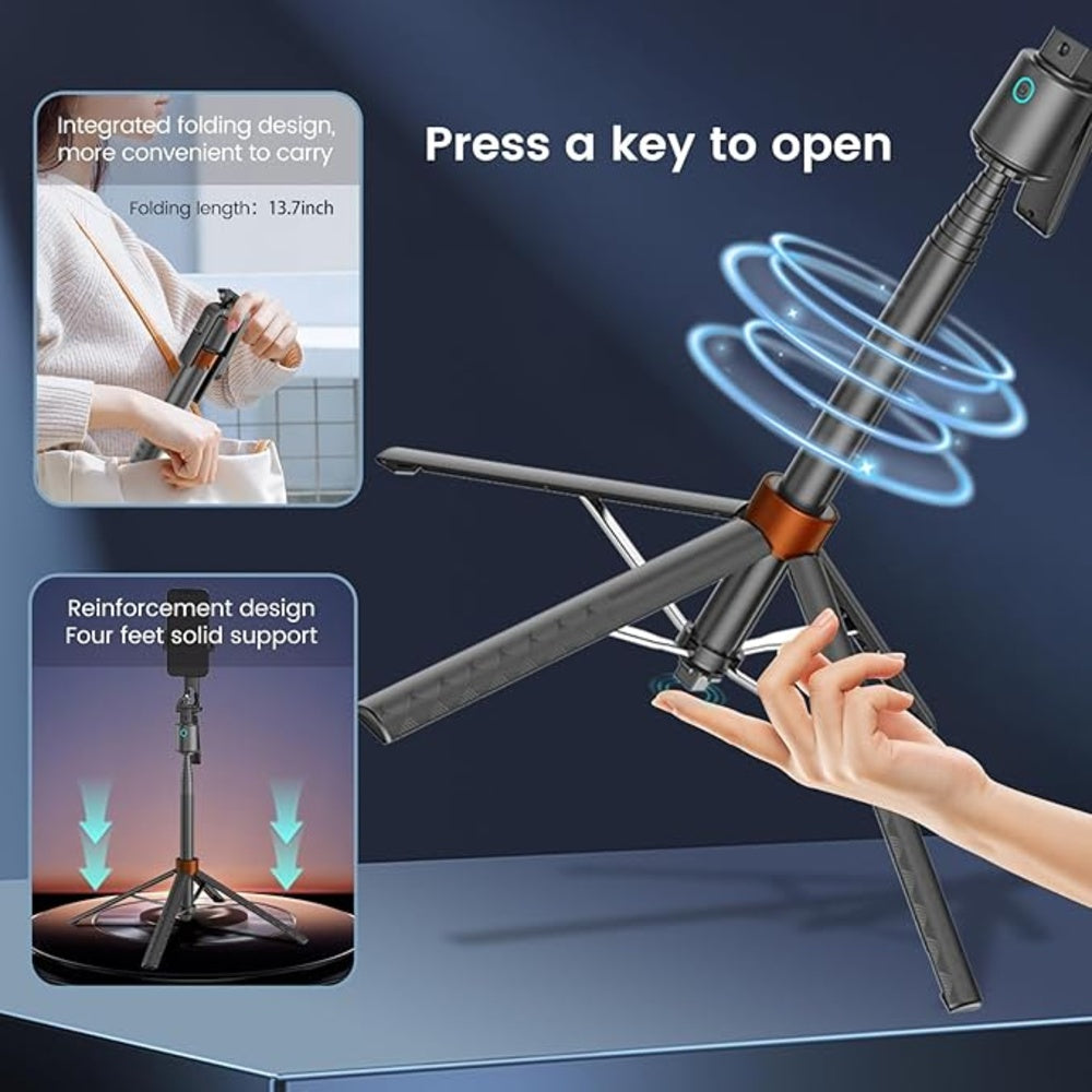 EYUVAA Selfie Stick AI auto face Tracking, 70-inch Long Rod with Bluetooth Remote for Hands-Free Vlogging & Video Shooting Compatible for All Smartphones