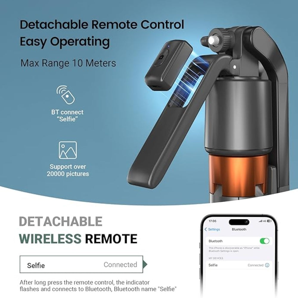 EYUVAA Selfie Stick AI auto face Tracking, 70-inch Long Rod with Bluetooth Remote for Hands-Free Vlogging & Video Shooting Compatible for All Smartphones