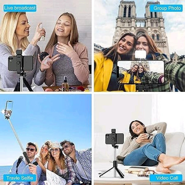 EYUVAA 3-in-1 Selfie Stick Tripod with LED Light 40 inch Extendable Mobile Stand with Bluetooth Remote 360° Rotation & 140° Tilt Portable Phone Tripod for Selfies, Vlogging & Video Recoding