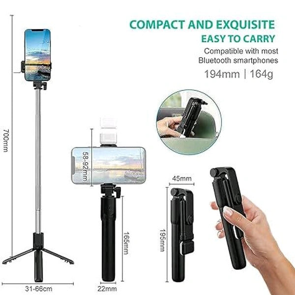 EYUVAA 3-in-1 Selfie Stick Tripod with LED Light 40 inch Extendable Mobile Stand with Bluetooth Remote 360° Rotation & 140° Tilt Portable Phone Tripod for Selfies, Vlogging & Video Recoding