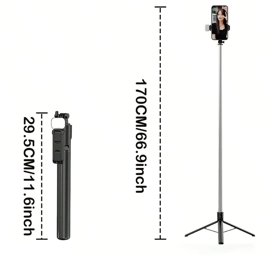 EYUVAA 1.7 Meter Selfie Stick with Tripod, Bluetooth Remote & Rechargeable LED Fill Light | 360° Rotating Phone Holder, Adjustable Height Stand for Mobile Photography & Video Recording