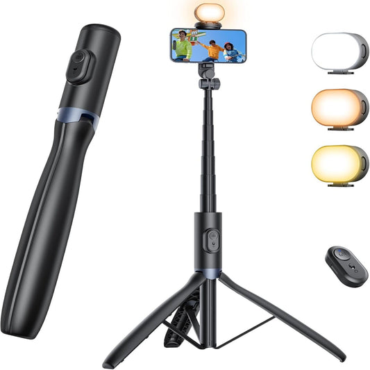 EYUVAA  Selfie Stick Tripod with Remote, 360° Degree Rotation with LED Light, Compact & Extendable Upto 180 cm/5.9 Feet, Tripod Stand for Travel, Vlogging, Compatible with All Smartphones