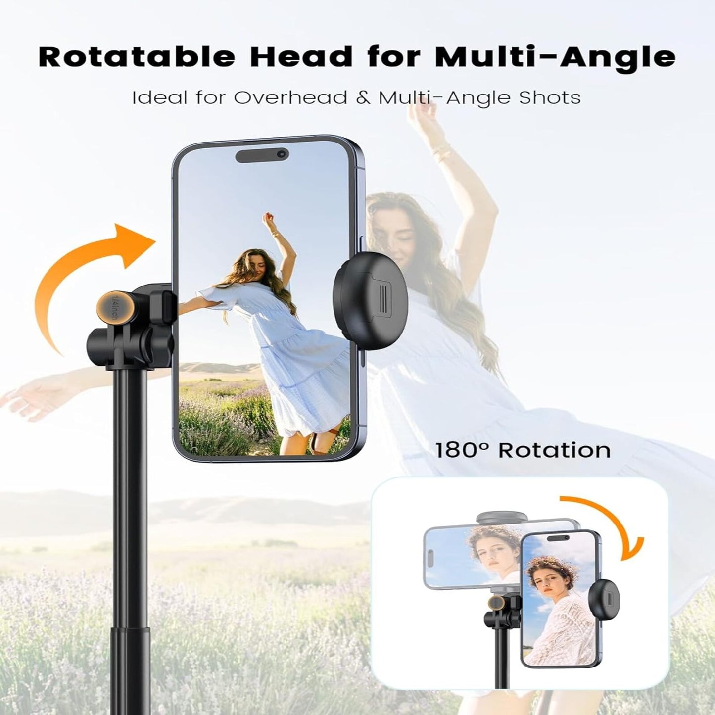 EYUVAA  Selfie Stick Tripod with Remote, 360° Degree Rotation with LED Light, Compact & Extendable Upto 180 cm/5.9 Feet, Tripod Stand for Travel, Vlogging, Compatible with All Smartphones
