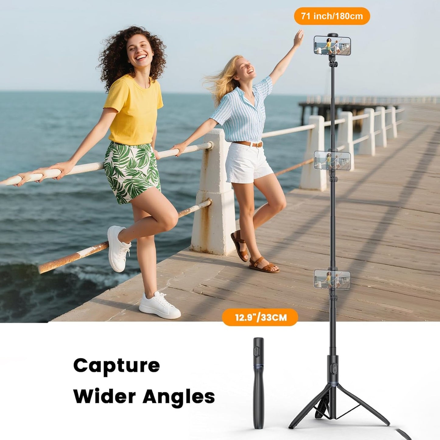EYUVAA  Selfie Stick Tripod with Remote, 360° Degree Rotation with LED Light, Compact & Extendable Upto 180 cm/5.9 Feet, Tripod Stand for Travel, Vlogging, Compatible with All Smartphones