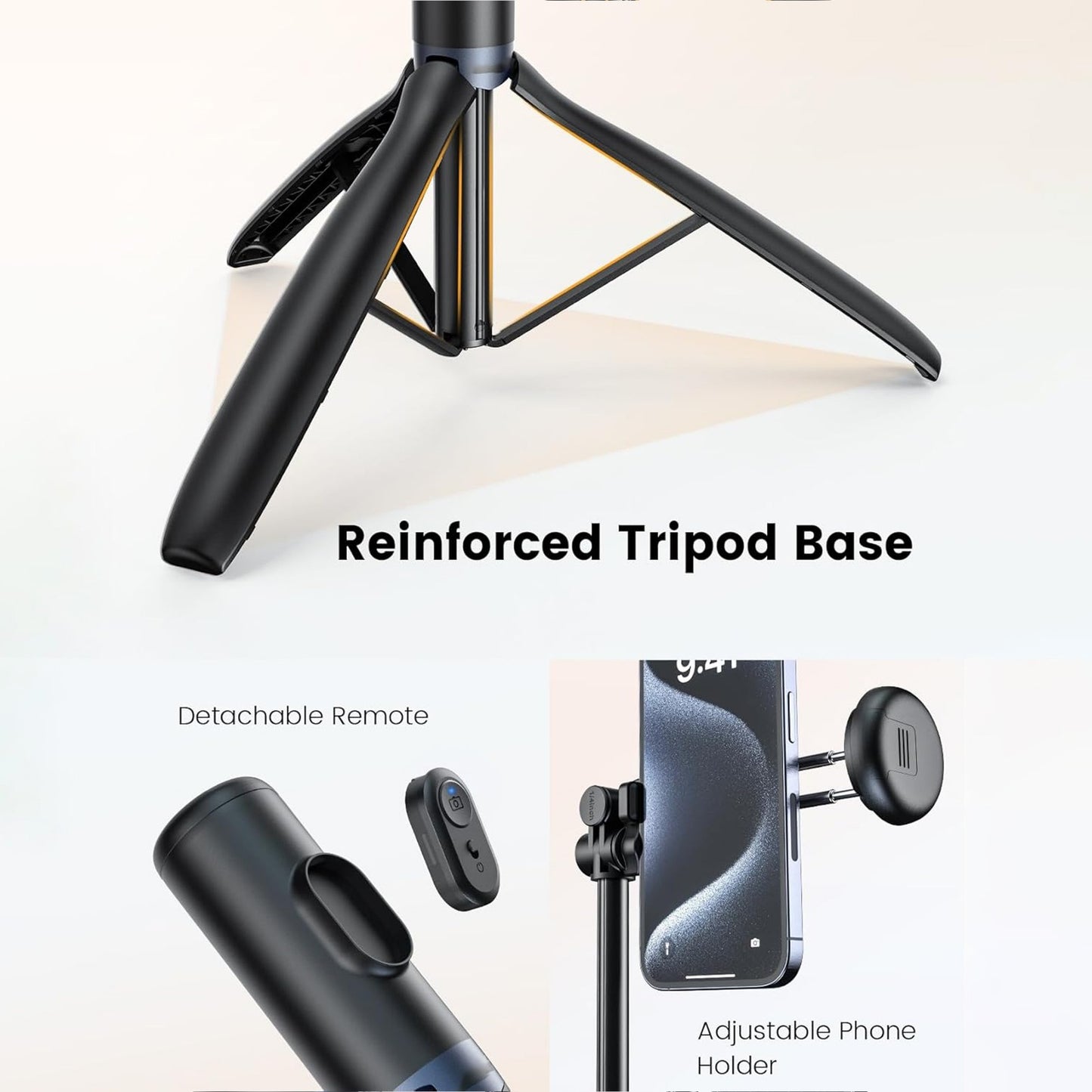 EYUVAA  Selfie Stick Tripod with Remote, 360° Degree Rotation with LED Light, Compact & Extendable Upto 180 cm/5.9 Feet, Tripod Stand for Travel, Vlogging, Compatible with All Smartphones