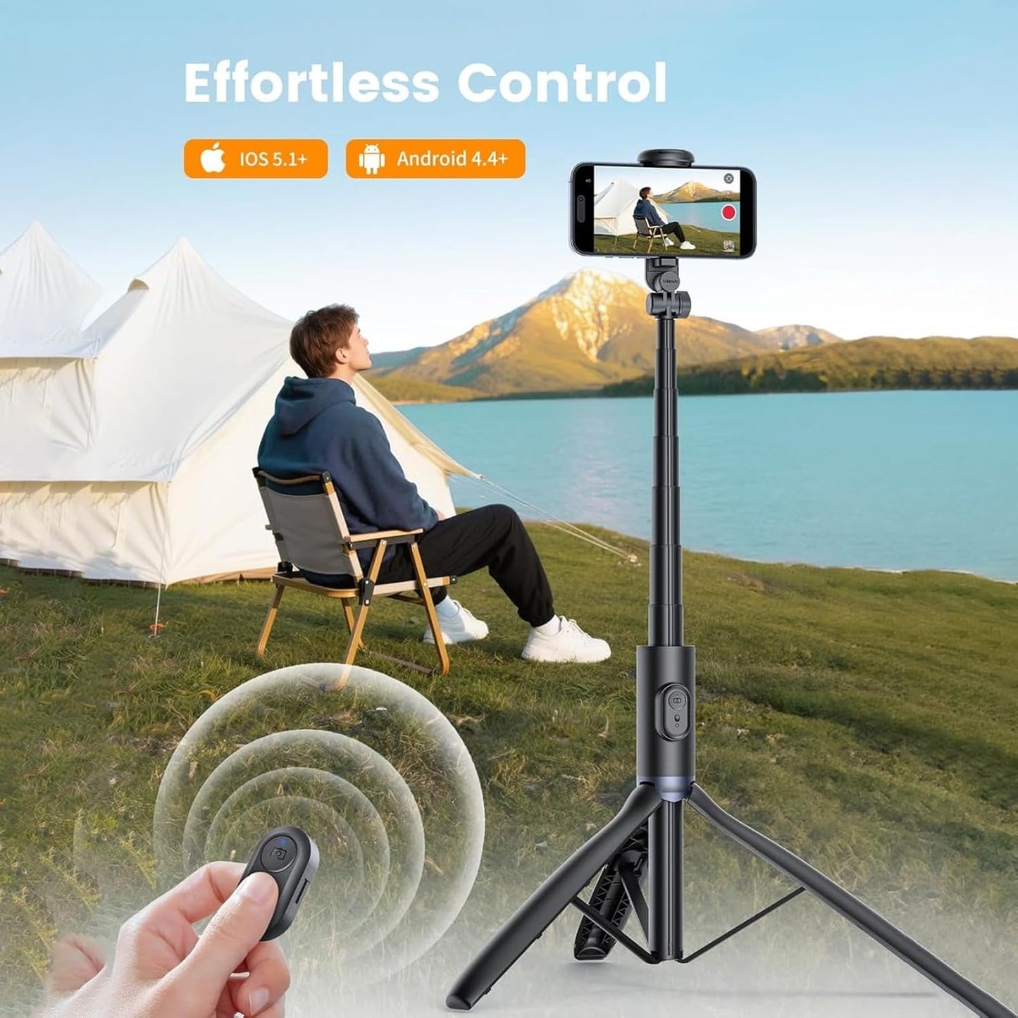 EYUVAA  Selfie Stick Tripod with Remote, 360° Degree Rotation with LED Light, Compact & Extendable Upto 180 cm/5.9 Feet, Tripod Stand for Travel, Vlogging, Compatible with All Smartphones