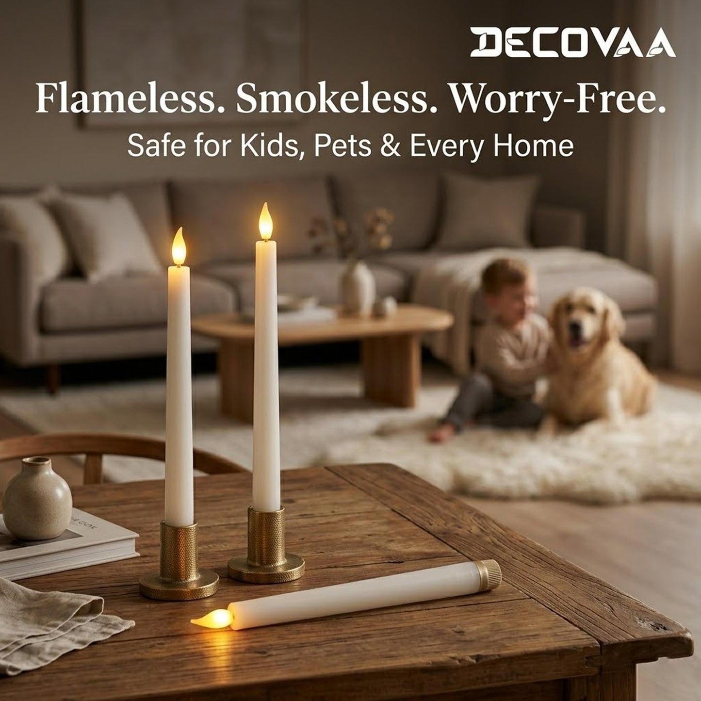 DECOVAA Flameless LED Taper Candles 11 Inch, Battery Operated Candles with Realistic 3D Flickering Flame, Dripless Smokeless Decorative Lights for Home Decor, Diwali, Wedding, Dinner