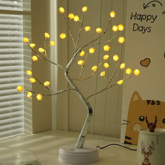 36 Pink Rose Lights Tree Lamp, USB Battery Powered Flower Lamp Touch Switch Decoration (warm white)