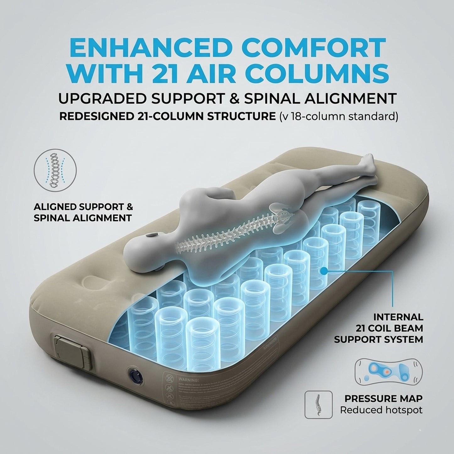 EYUVAA  Inflatable Air Mattress Single Air Bed Portable Camping Travel Mattress with Rechargeable Electric Pump, Waterproof Comfortable Sleeping Surface, Carry Bag Nozzles Repair Kit