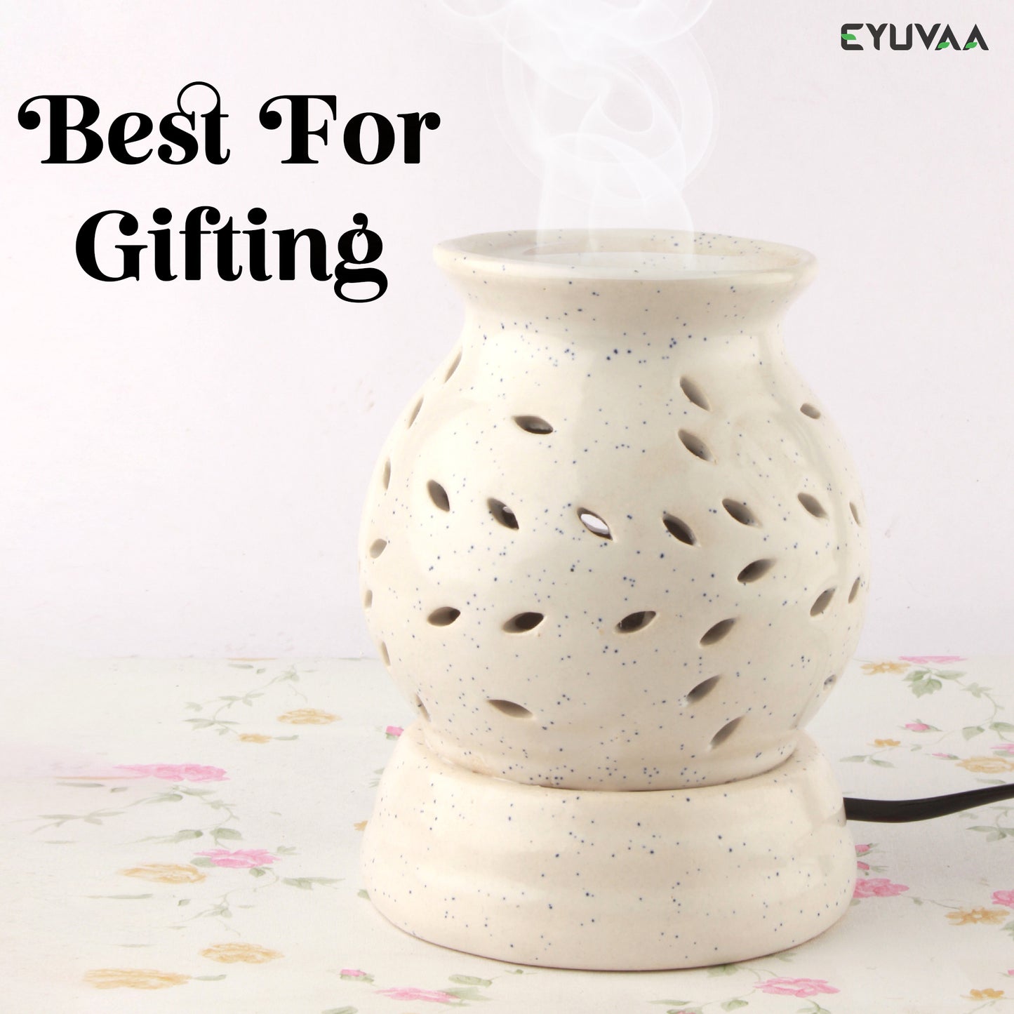 Ethnic Electric Aroma Burner Diffuser Set for Home Fragrance, Aroma Oil Warmer Cum Night lamp with 10ml Essential Oil (White)
