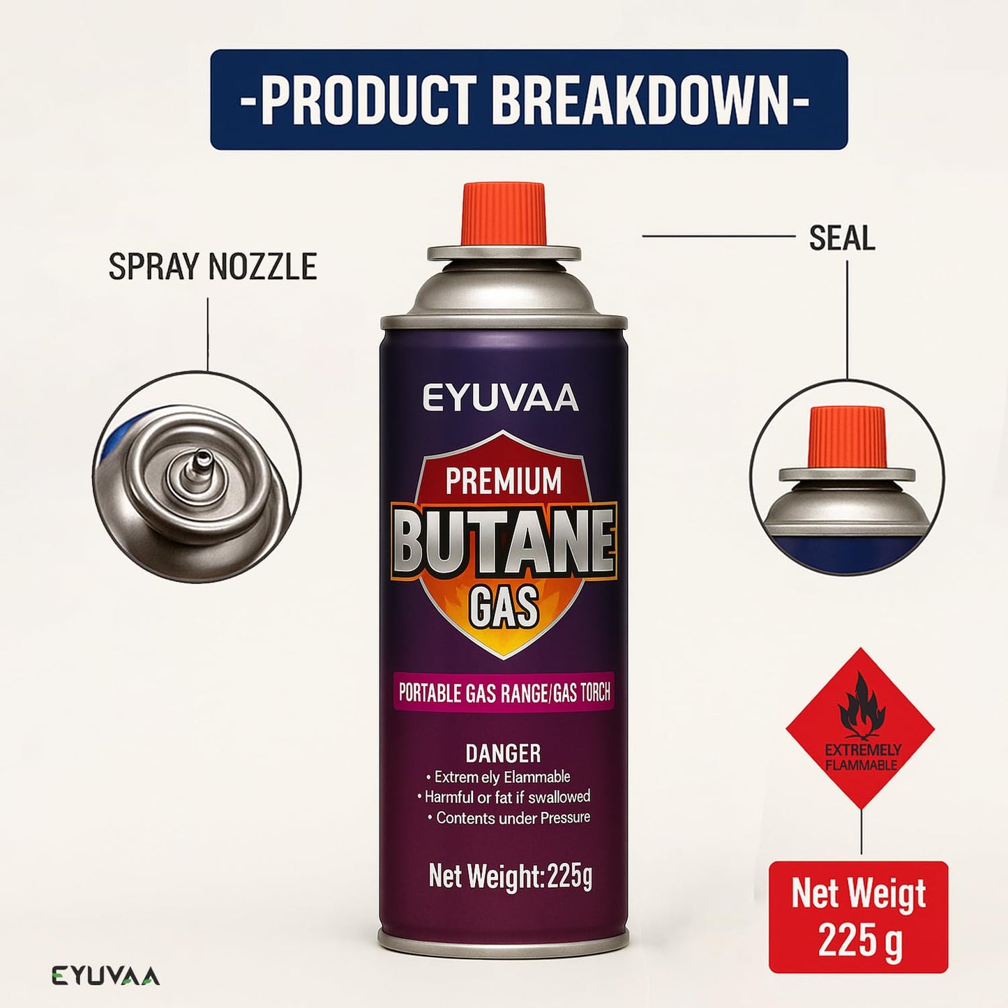 EYUVAA Alloy Steel  Portable Butane Gas Refill Fuel Can,Premium Liquefied Fuel For Outdoor Camping Butane Gas Canisters For Stoves.