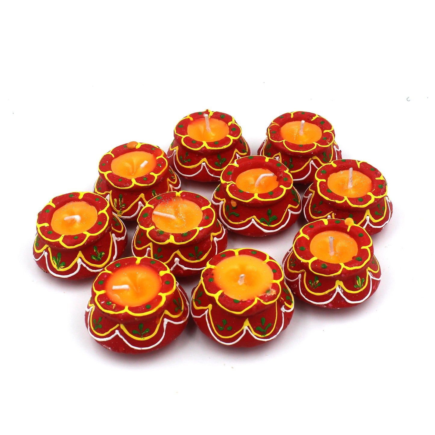 10 Pc Set Matki Clay Diya Wax Filled Diyas for Diwali Home Decoration - Handmade Clay/Mitti Multicolor Diyas Diwali Decoration