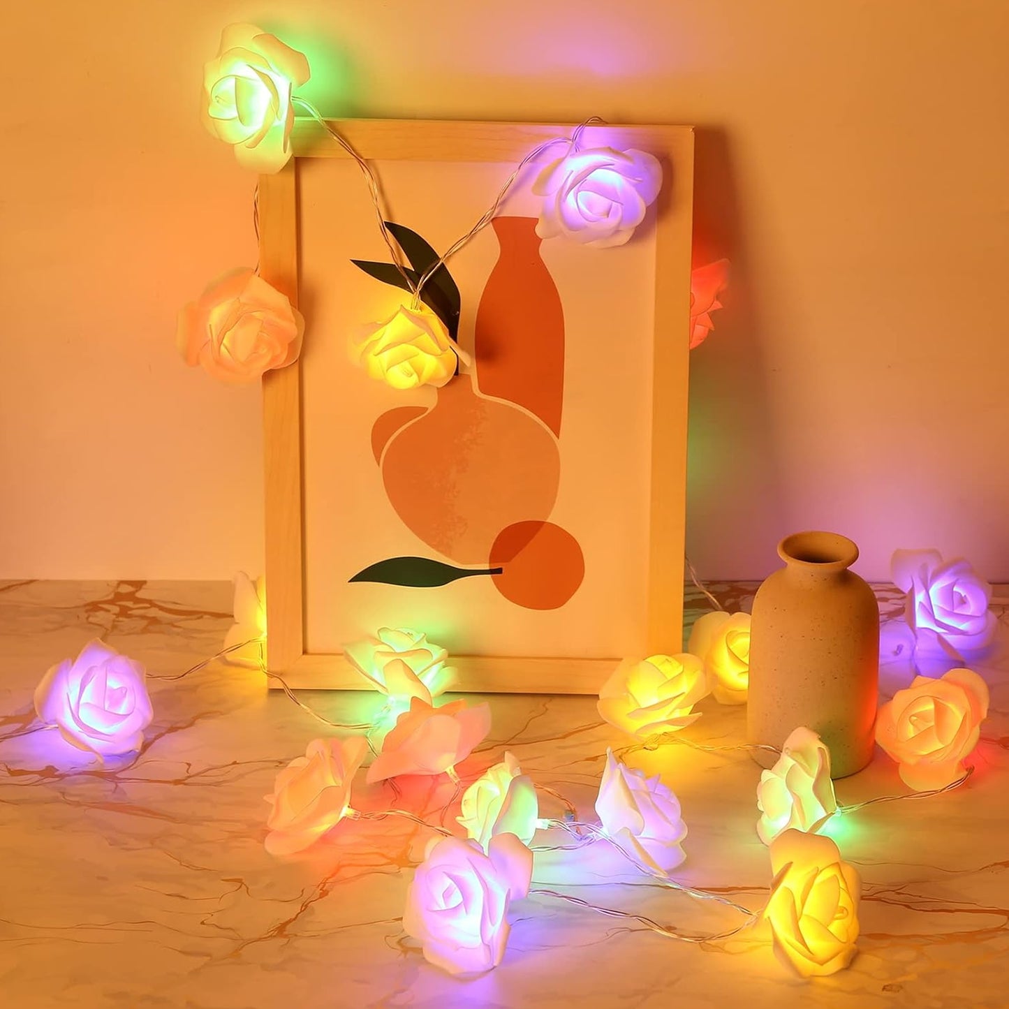 Rose Shape Plastic Flower LED String Fairy Light 16LED 6 Meter Night Light  for home decoration Décor ( multi colour)