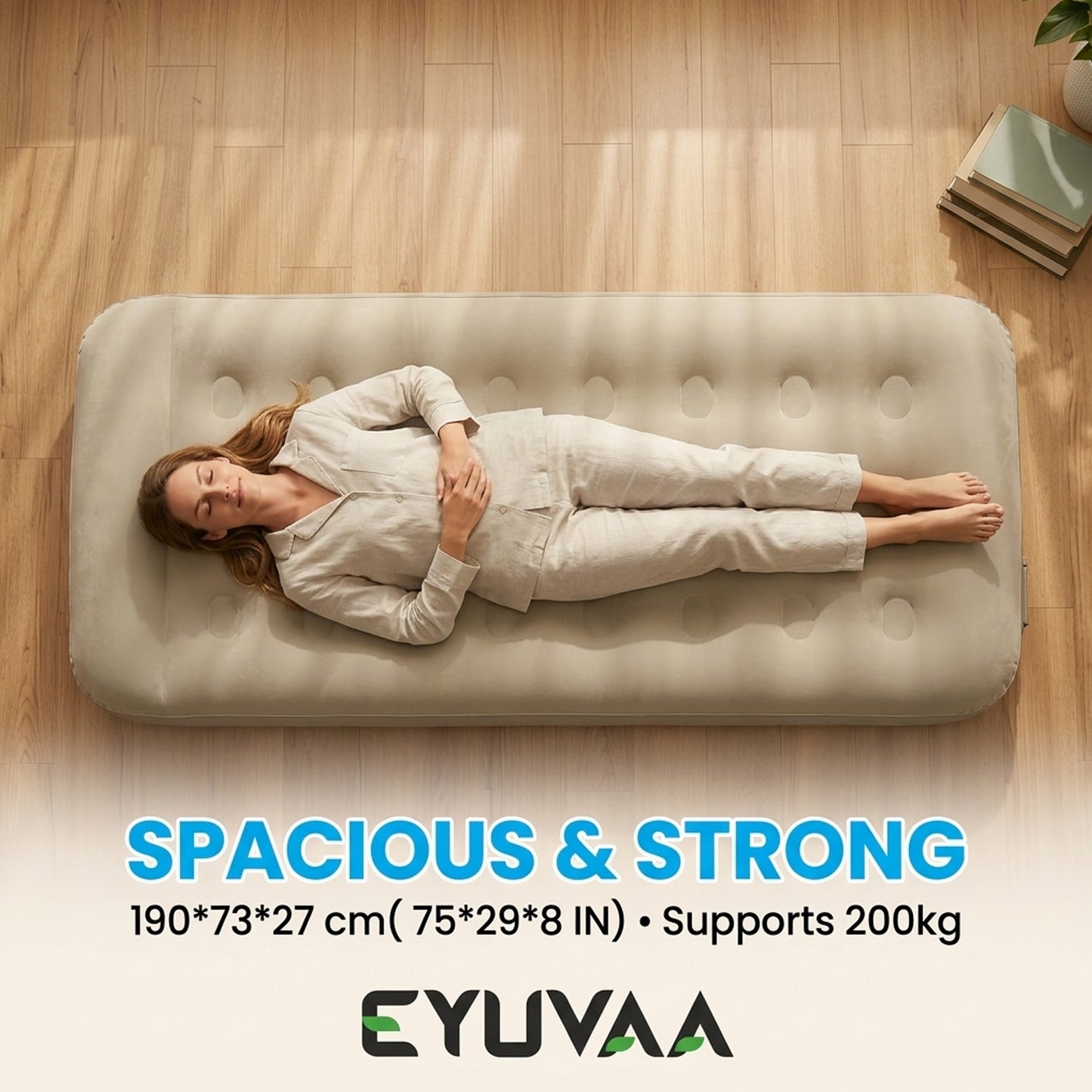 EYUVAA  Inflatable Air Mattress Single Air Bed Portable Camping Travel Mattress with Rechargeable Electric Pump, Waterproof Comfortable Sleeping Surface, Carry Bag Nozzles Repair Kit