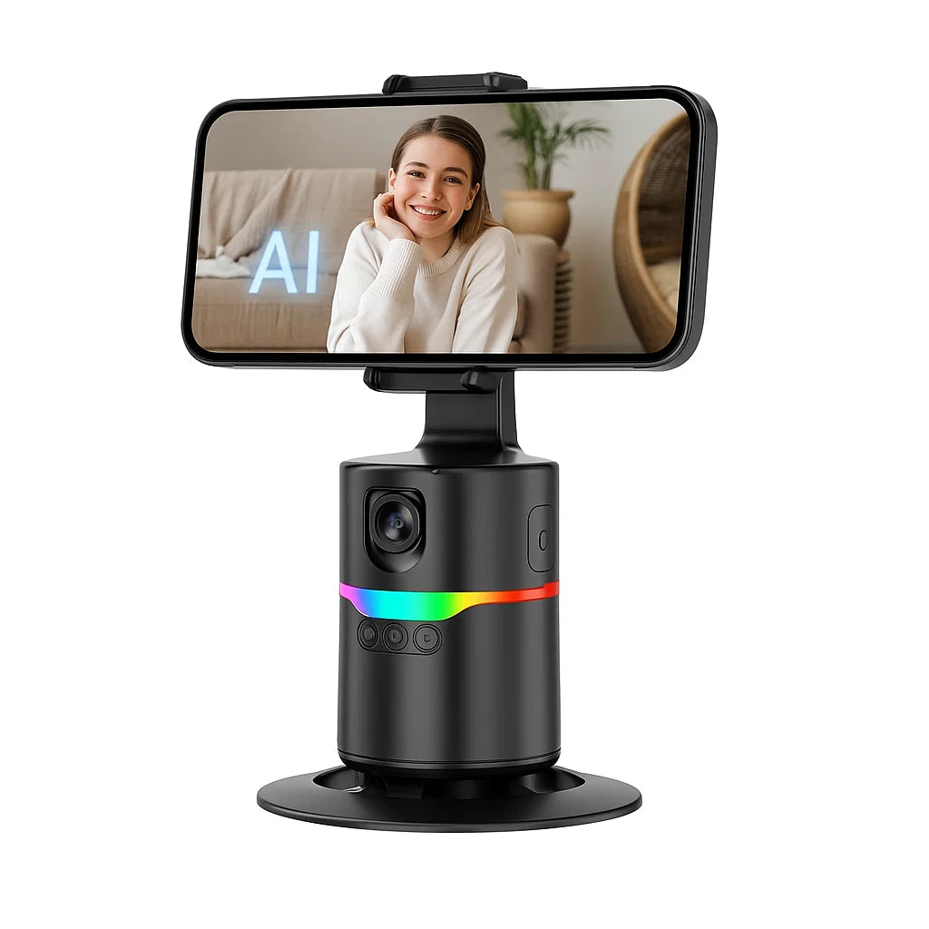 CHAMPKIA 360° Smart Shooting Gimbal with Face & Object Tracking,Auto-Rotation Tripod Stand, Rechargeable Battery & Glowing Lights, Ideal for Vlogging, Live Streaming & Video Calls