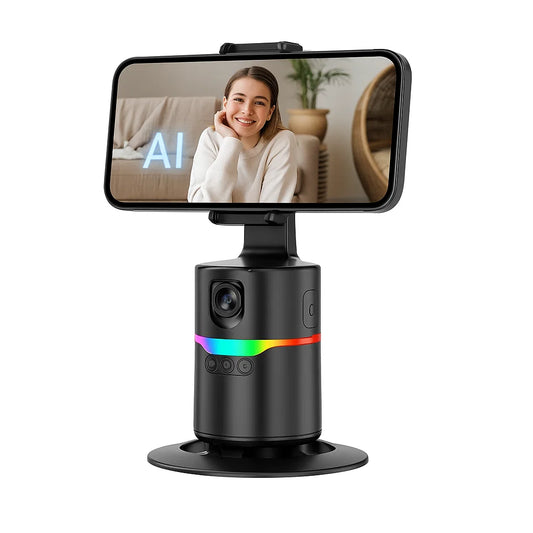 EYUVAA 360° Smart Shooting Gimbal with Face & Object Tracking,Auto-Rotation Tripod Stand, Rechargeable Battery & Glowing Lights, Ideal for Vlogging, Live Streaming & Video Calls