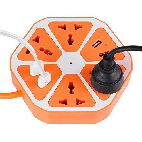 4 USB & 4 Socket Hexagon Extension Board with 6 feet Power Cord (2500W, Multicolor)