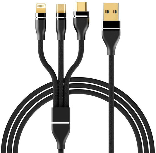 3.0A Tough Braided Unbreakable 3 in 1 Nylon Charging Cable (1.2 mtr)