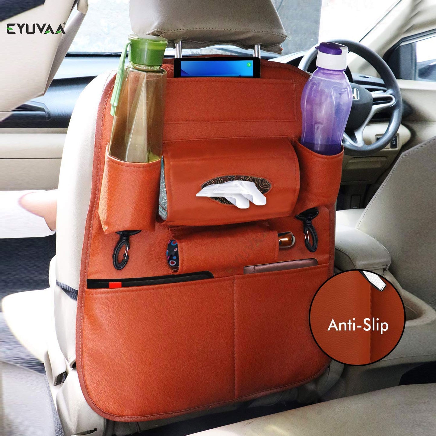 Multi Pocket Backseat Storage Car Back Seat Organizer (Tan)