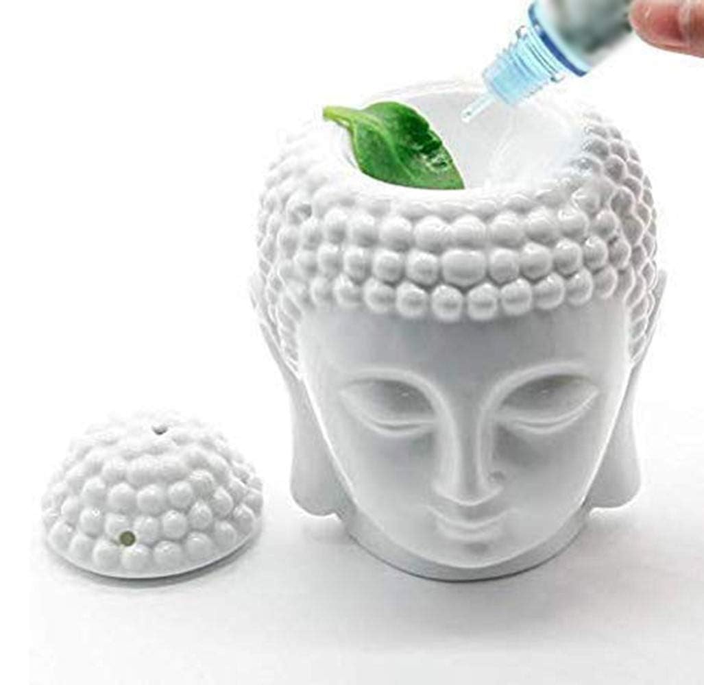 Ceramic Buddha Head Oil Burner Diffuser Tealight Candle Holders (White)