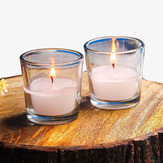 EYUVAA Votive Glass Candle 8 Hours Burning Time Unscented Diwali Candle for Home Decoration (pack of 6)