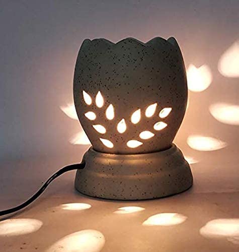 Ceramic Floral Electric Oval Diffuser Burner with Electric Bulb (Brown)