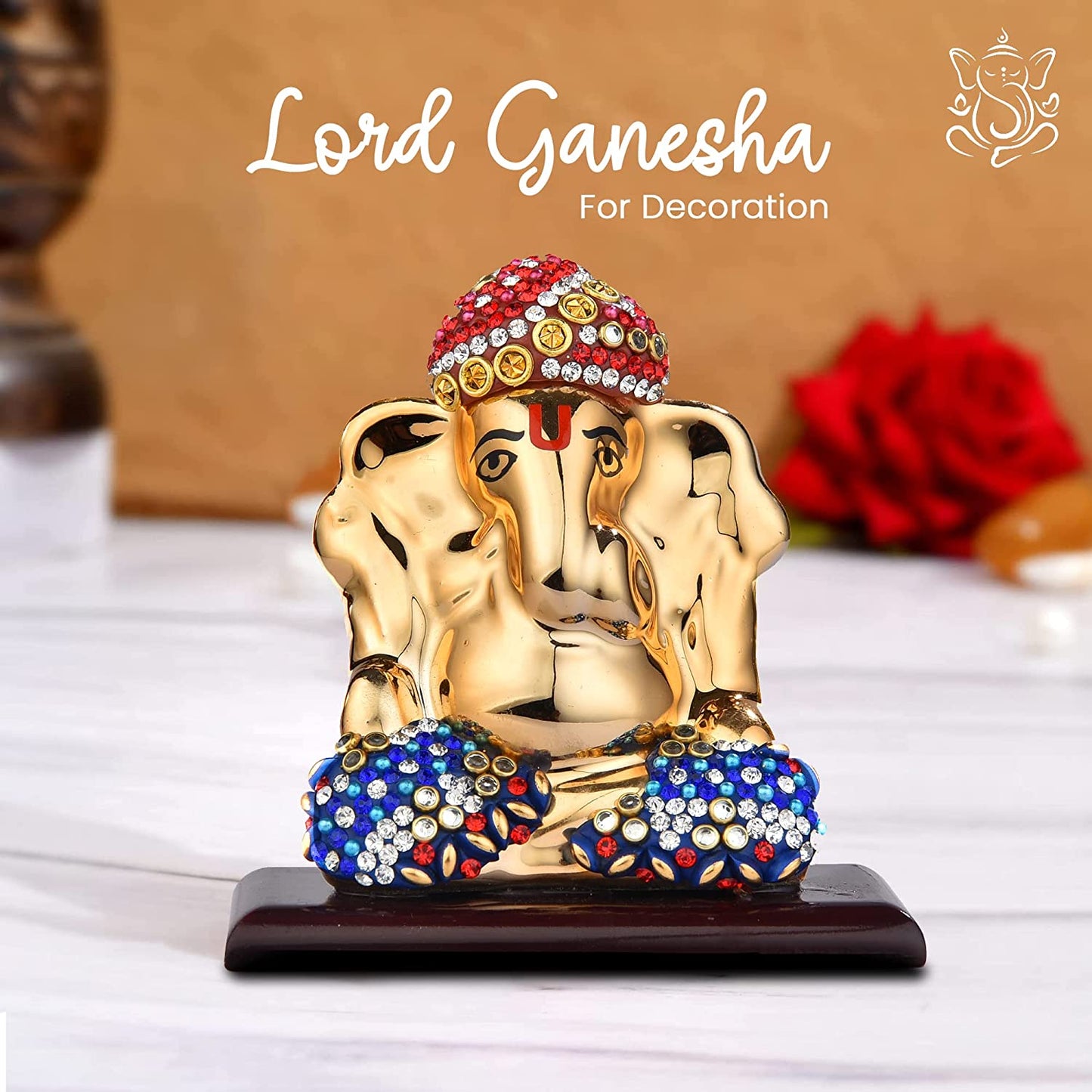 EYUVAA Showpiece Glossy Ceramic Ganesh Vinayaka for Car Dashboard, Home Decor, Office Shop, Diwali, Gifting, Festival (8x7.8x6)