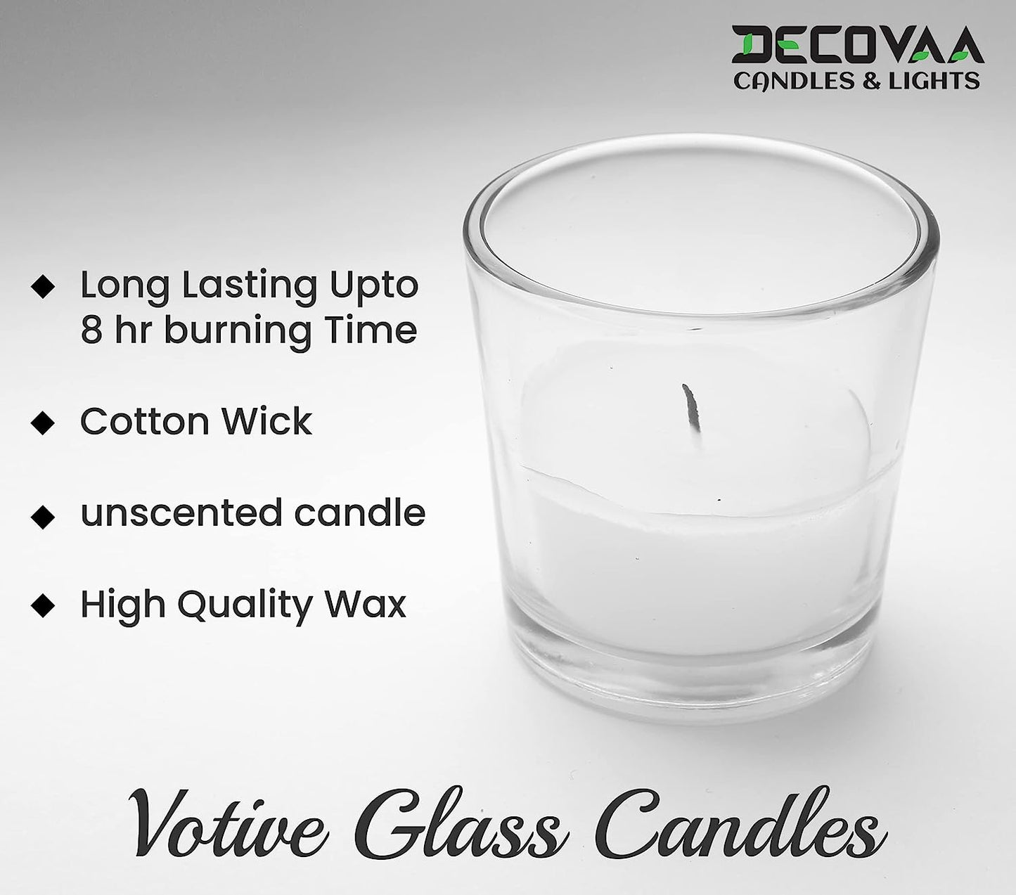 EYUVAA Votive Glass Candle 8 Hours Burning Time Unscented Diwali Candle for Home Decoration (pack of 6)