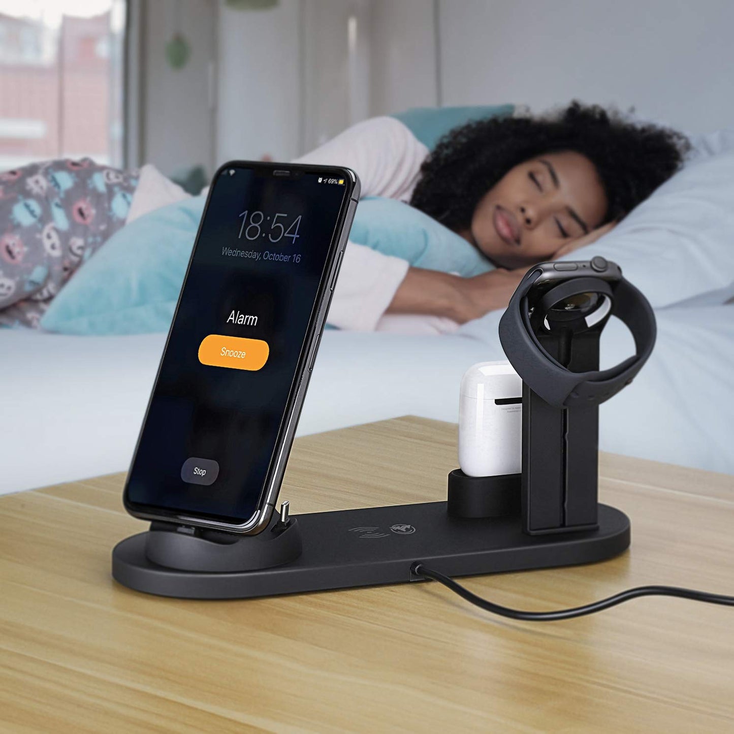 4 in 1 Wireless Smart Charging Station with Charger Dock for Smartphones (Black)