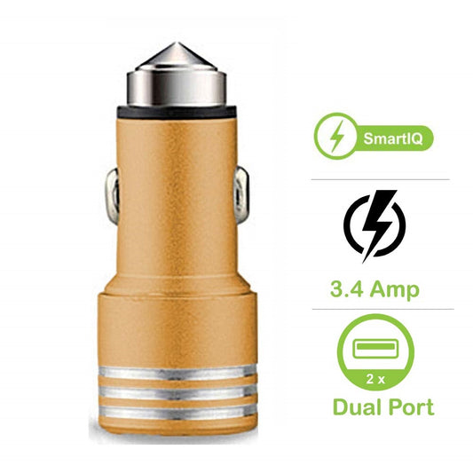 EYUVAA Aluminium Alloy Car Power Charger 3.4A Dual USB Fast Quick Charging for All Smartphone, Tab, Camera & Other Devices (Gold)