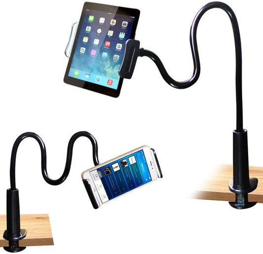 Universal Gooseneck Phone Holder, Flexible Long Arm Lazy Tablet Stand Mobile Stand Compatible with All Smartphones and Tablet (Black)
