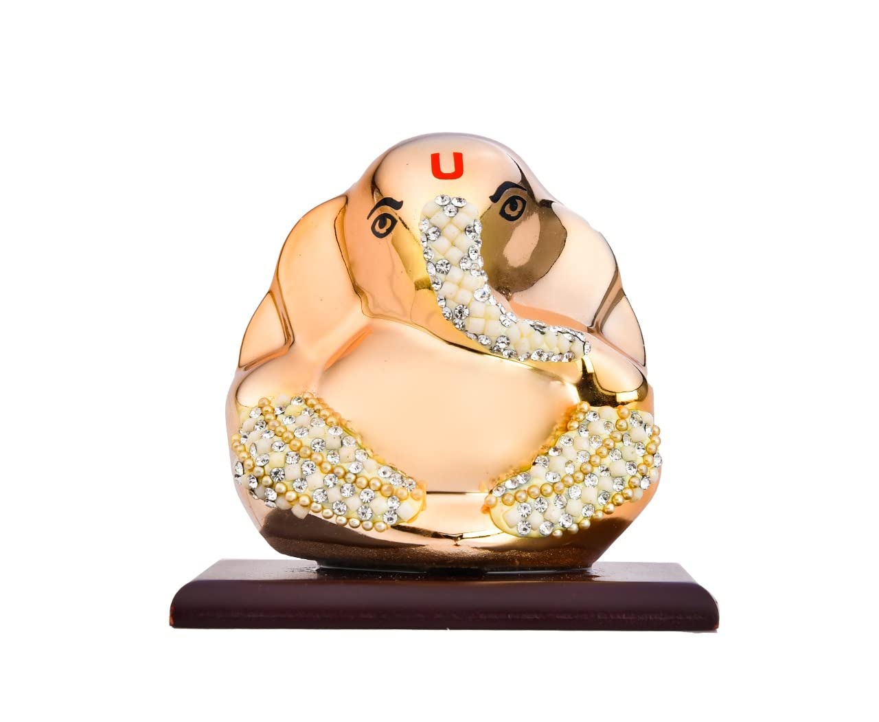 EYUVAA Showpiece Gold Plated Glossy Ceramic Ganesh Vinayaka for Car Dashboard, Home Décor  (8x7.8x6)