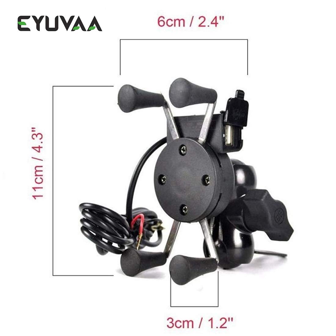 EYUVAA Spider Bike Mobile Holder with Charger - X Grip Spider Universal Motorcycle Car 360 Degree Rotating Bike Phone Holder with USB Charging for All Smartphones (Black)