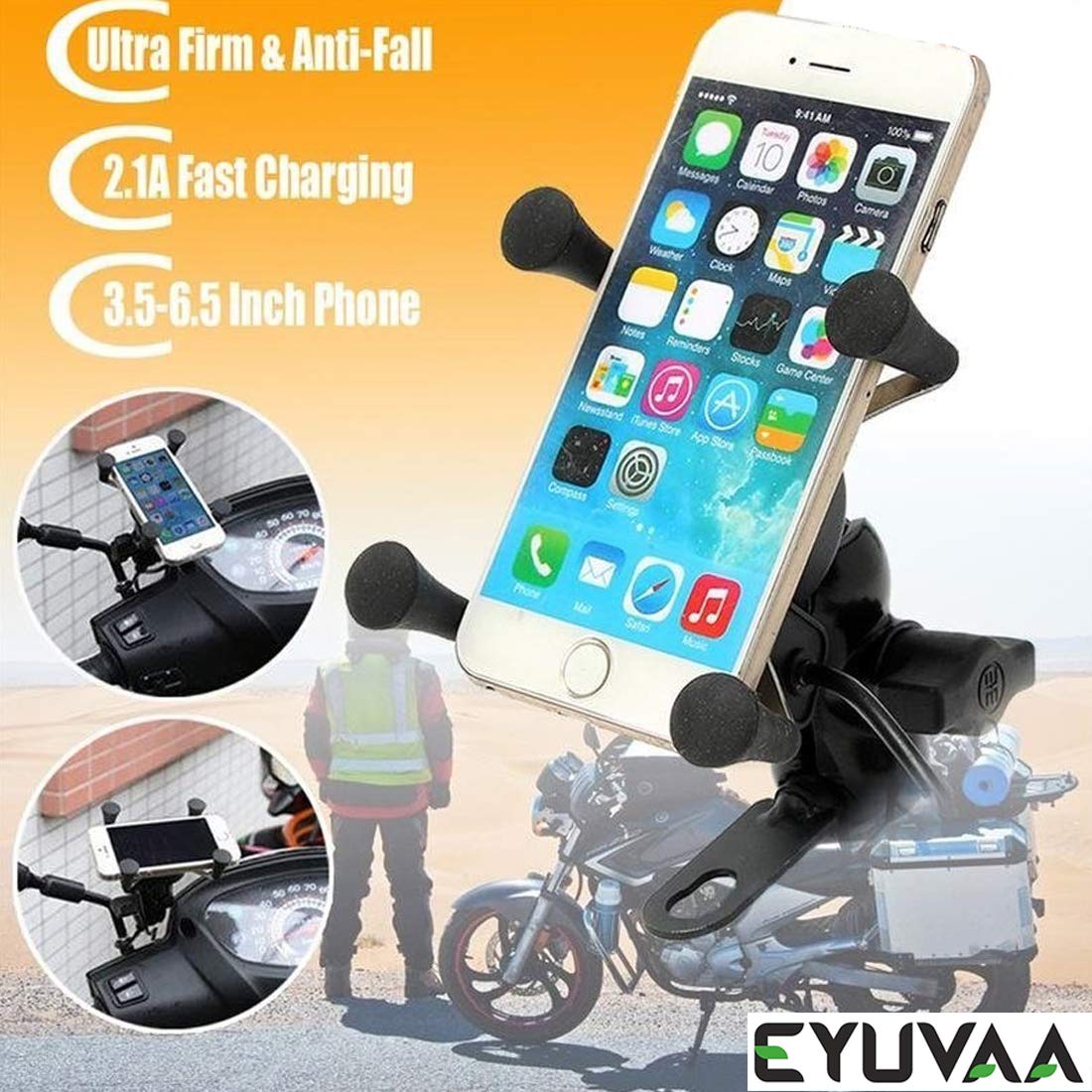 EYUVAA Spider Bike Mobile Holder with Charger - X Grip Spider Universal  Motorcycle Car 360 Degree Rotating Bike Phone Holder with USB Charging for  All 