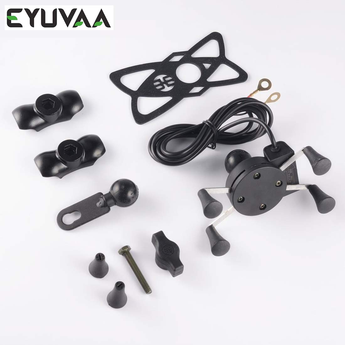 EYUVAA Spider Bike Mobile Holder with Charger - X Grip Spider Universal Motorcycle Car 360 Degree Rotating Bike Phone Holder with USB Charging for All Smartphones (Black)