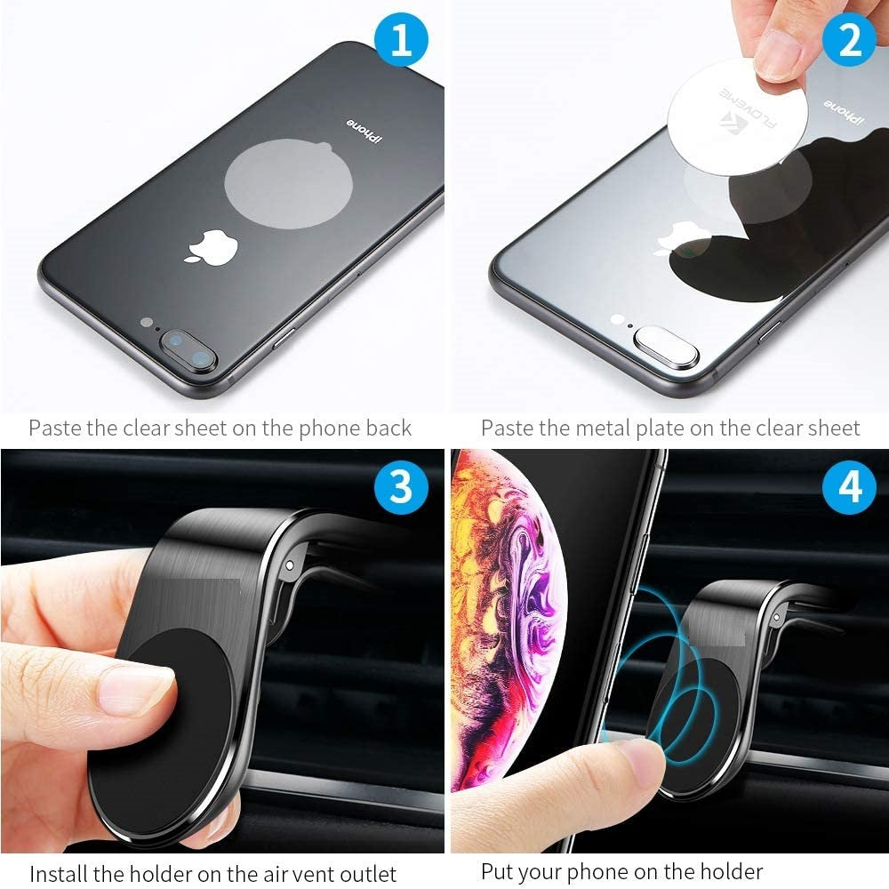 Magnetic Car Phone Holder Dashboard Air Vent Universal Smart Hands Free Phone Mount for All Smartphones (Black)