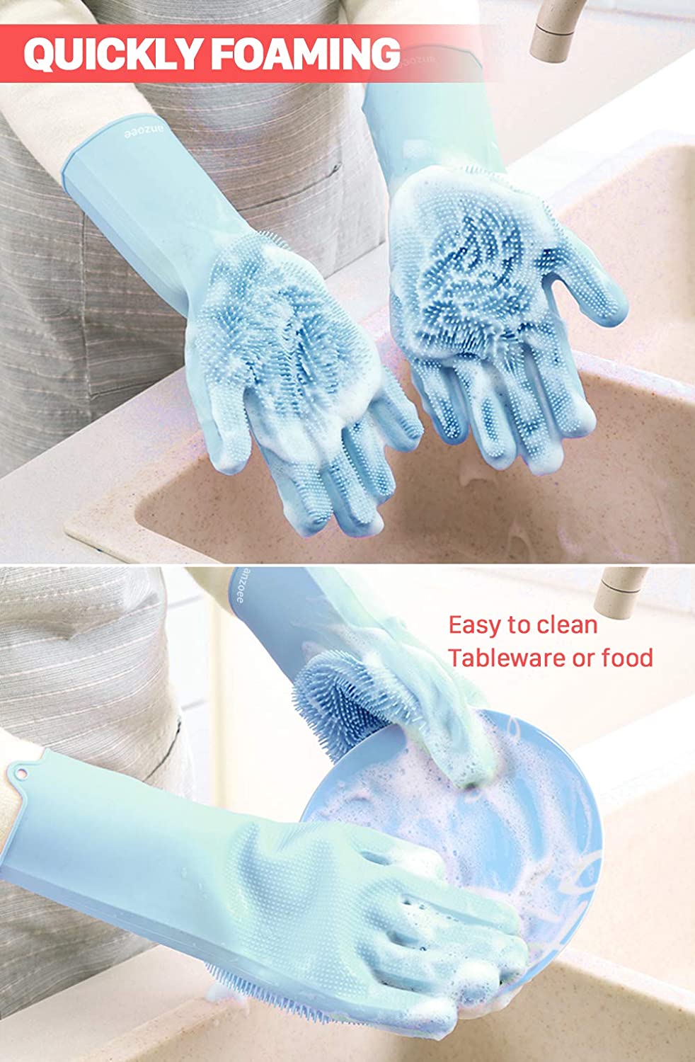 EYUVAA Reusable Silicone Dishwashing Gloves, Pair of Rubber Scrubbing Gloves for Dishes, Wash Cleaning Gloves with Sponge Scrubbers for Washing Kitchen, Bathroom, Car and More (Multicolor)