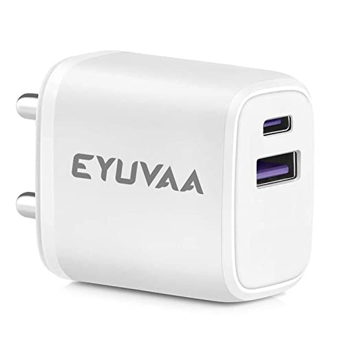 EYUVAA Dual Ports USB Type C Charger | 20W Fast PD,Type C Power Adapter Charger for iPhone, Airpods, iPads & other Compatible Smartphones (White)