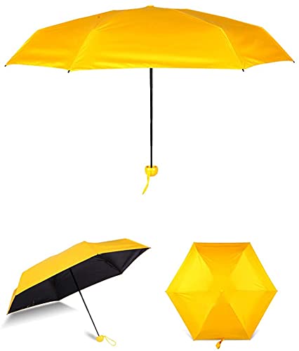 EYUVAA Mini Compact Portable Umbrella with Capsule Case | UV Protection from Sun & Rain for Office, Market, Travel (Yellow)