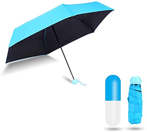 EYUVAA Mini Compact Portable Umbrella with Capsule Case | UV Protection from Sun & Rain for Office, Market, Travel (Blue)