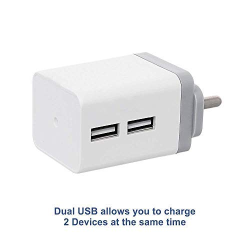 2.4 Amp Dual Port Mobile USB Charger Adapter with 2 Pack Micro USB Charging Data Cable (1.5 Meter, White)