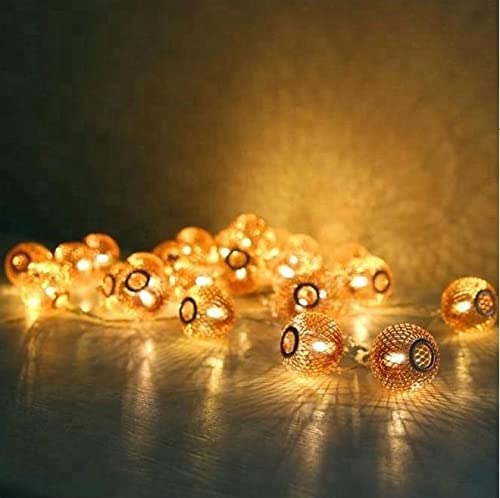 EYUVAA 16 LED Premium Metal Ball String Light for Home Decoration, Golden Globe Fairy Lights for Diwali (15 feet)