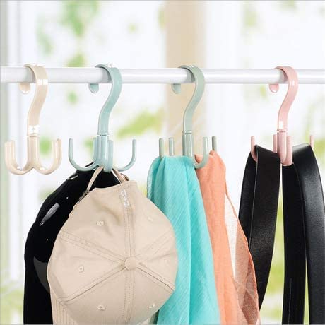 EYUVAA Rotating Closet Tie Rack and Belt Organizer, 4 Hook Hanger for Belts, Ties, Bag, Purse, Scarves, Cloths (Random Colour) (3 Pack)