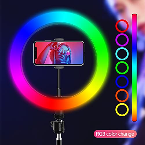 EYUVAA 18 Inch RGB Ring Light 3200-6500K with Ballhead & Phone Holder with USB Powered LED Ring Light