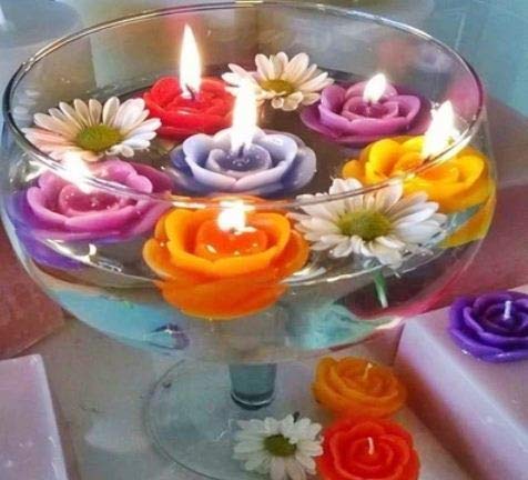 EYUVAA Floating Rose Flower Candle Multi Colour Floating Wax Tealight Candles for Home Décor, Diwali (Pack of 12)